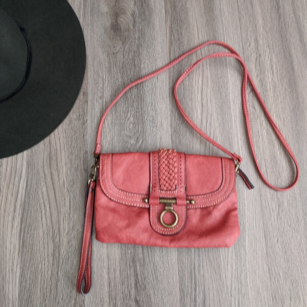 Chaps Burnt Orange Faux Leather Small Crossbody
